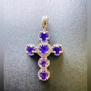 Elegant Purple Amethyst Gemstone Cross Pendant